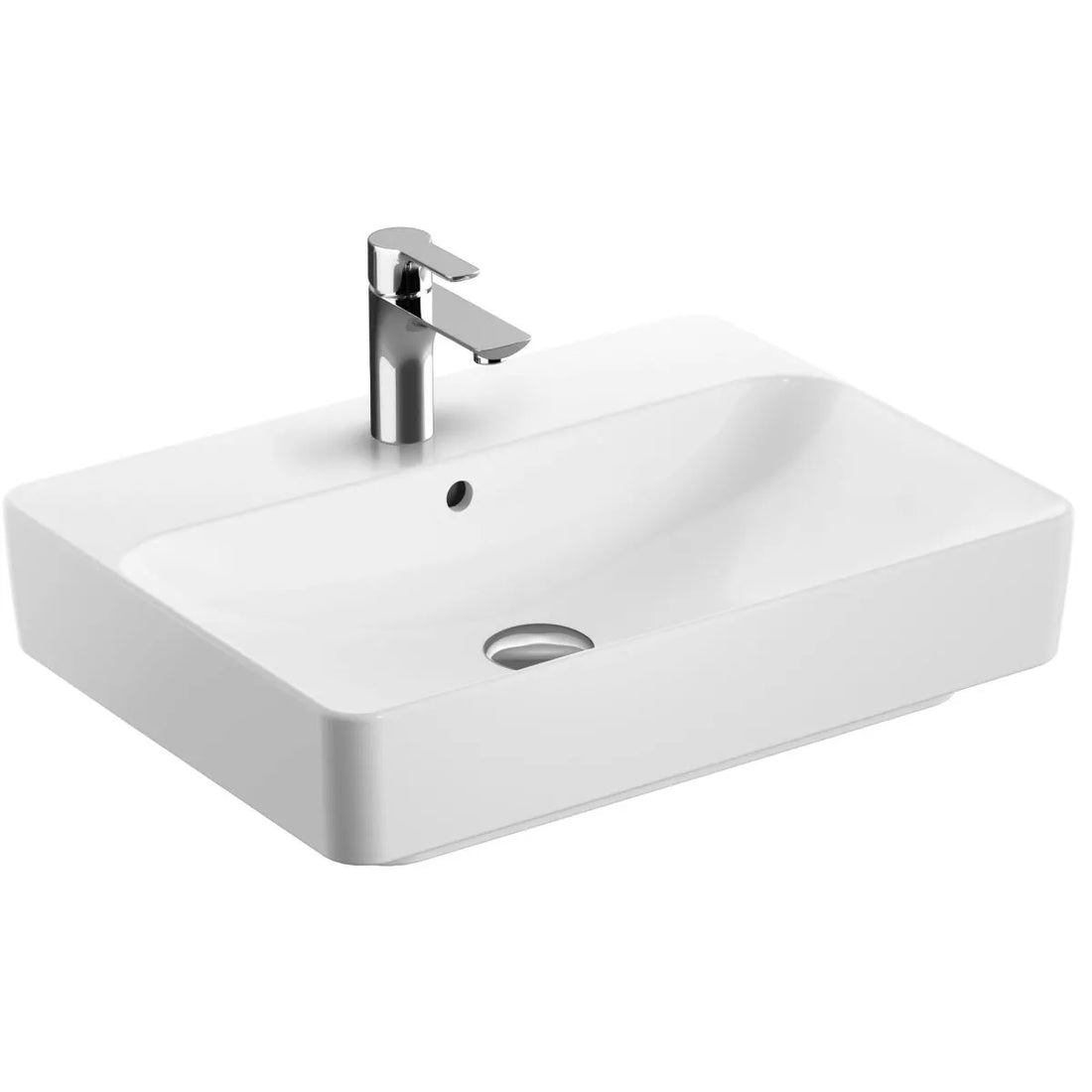 LAVOAR PE BLAT GEBERIT VARIFORM, DREPTUNGHIULAR, CU BANC CU ORIFICII DE ROBINET B-60CM,T-45CM,PREAPLIN VIZIBIL, ALB
