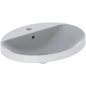 LAVOAR ÎNCORPORAT GEBERIT VARIFORM, OVAL, CU BANC CU ORIFICII DE ROBINET B-60CM, T-48CM, PREAPLIN VIZIBIL, GLAZURAT ALB