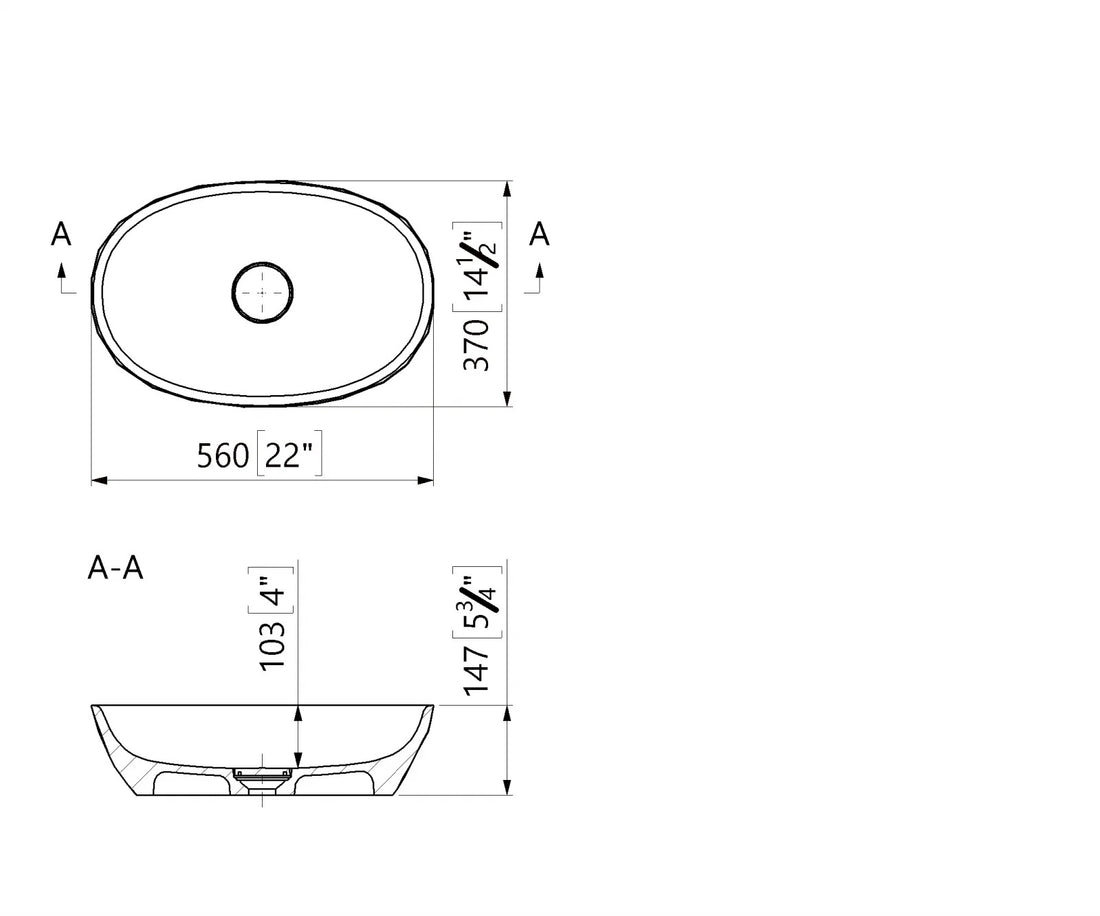 Lavoar oval Cast Marble Aruba 56x37 cm, montare pe blat, fara preaplin, alb