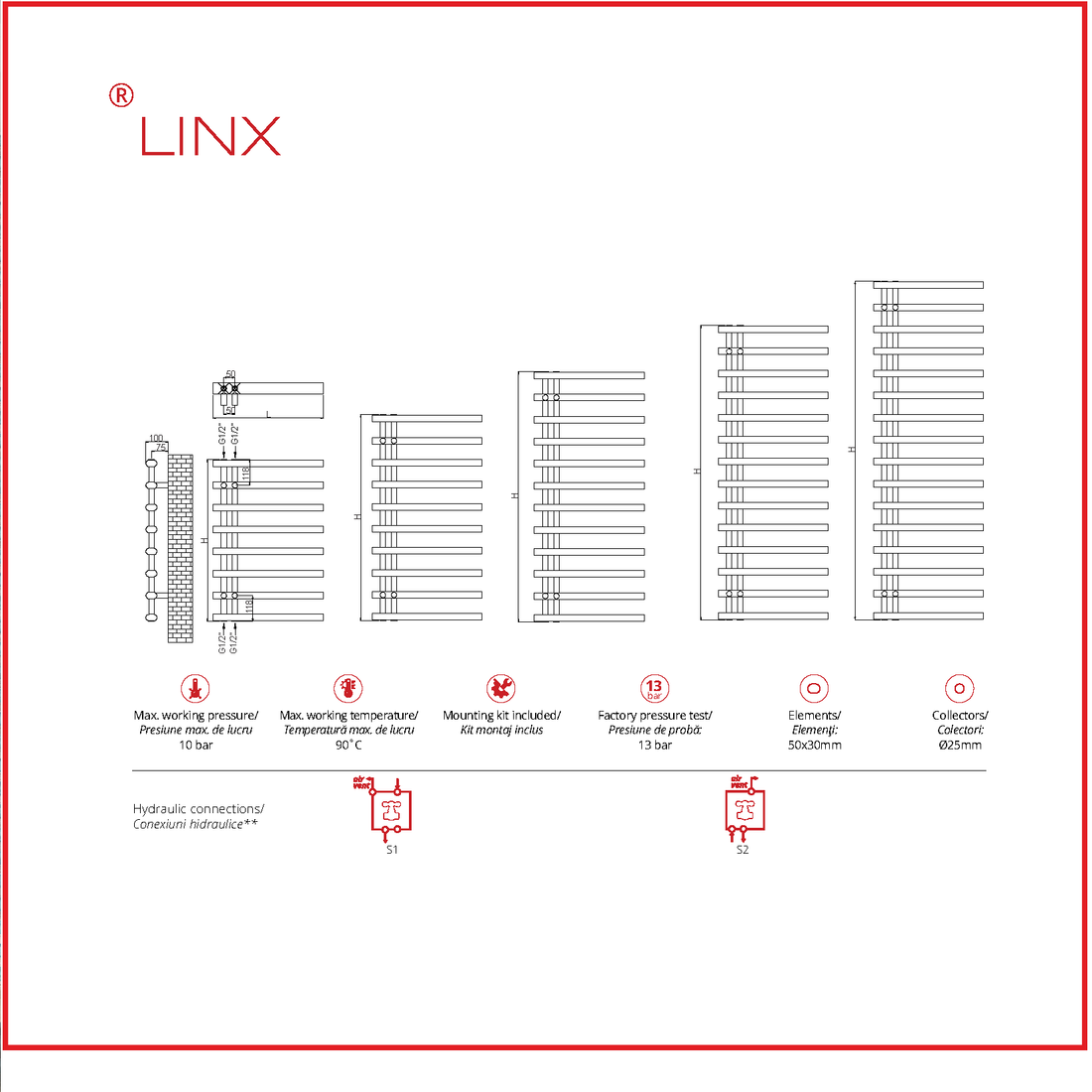 Calorifer baie portprosop decorativ cromat 500/736 mm LINX (include kit de instalare)