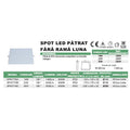 Spot Led Luna fara rama, 120x120mm, 14W=130W, 6000K, lumina rece