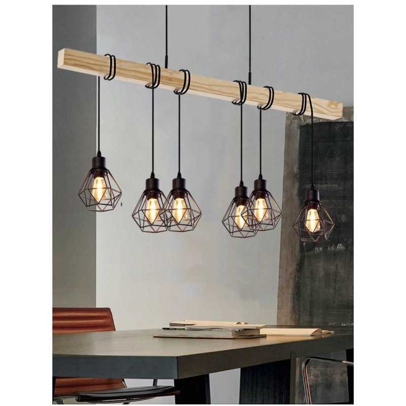 Lustra Cu Lemn Rustic e27*6 maxim 60w/bec
