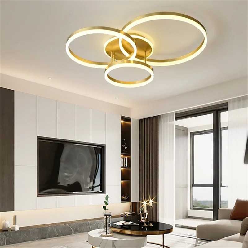 Lustra LED 160W Auriu 3 cecuri 50cm+40cm+30cm cu Telecomanda wifi 2.4G lumina/rece/calda/neutra intensitate reglabila