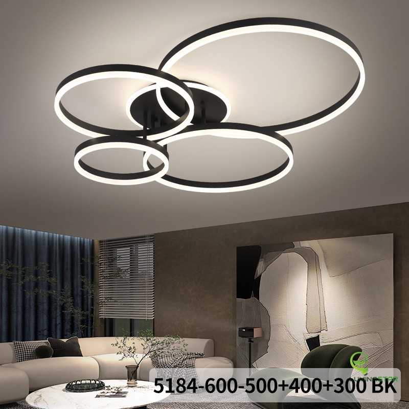 Lustra LED 360W Negru 4 cecuri 60cm+50cm+40cm+30cm cu Telecomanda wifi 2.4G lumina/rece/calda/neutra intensitate reglabila
