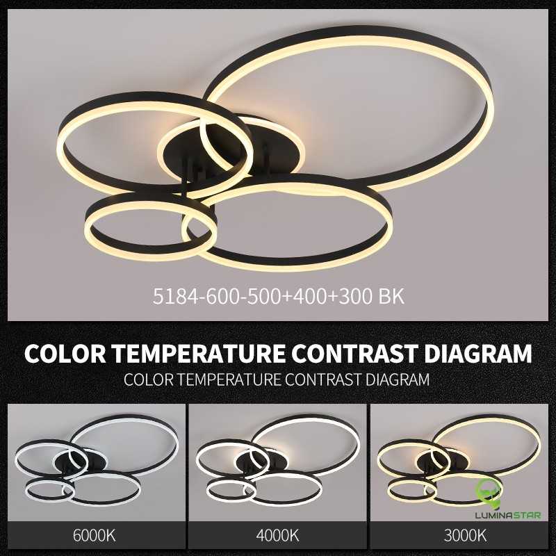 Lustra LED 360W Negru 4 cecuri 60cm+50cm+40cm+30cm cu Telecomanda wifi 2.4G lumina/rece/calda/neutra intensitate reglabila