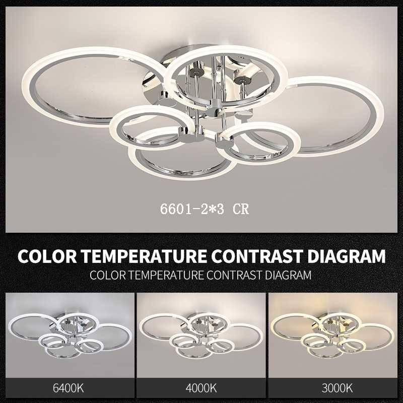 Lustra LED 6 cercuri Crom cu Telecomanda wifi 2.4G cu lumina/rece/calda/neutra intensitate reglabila