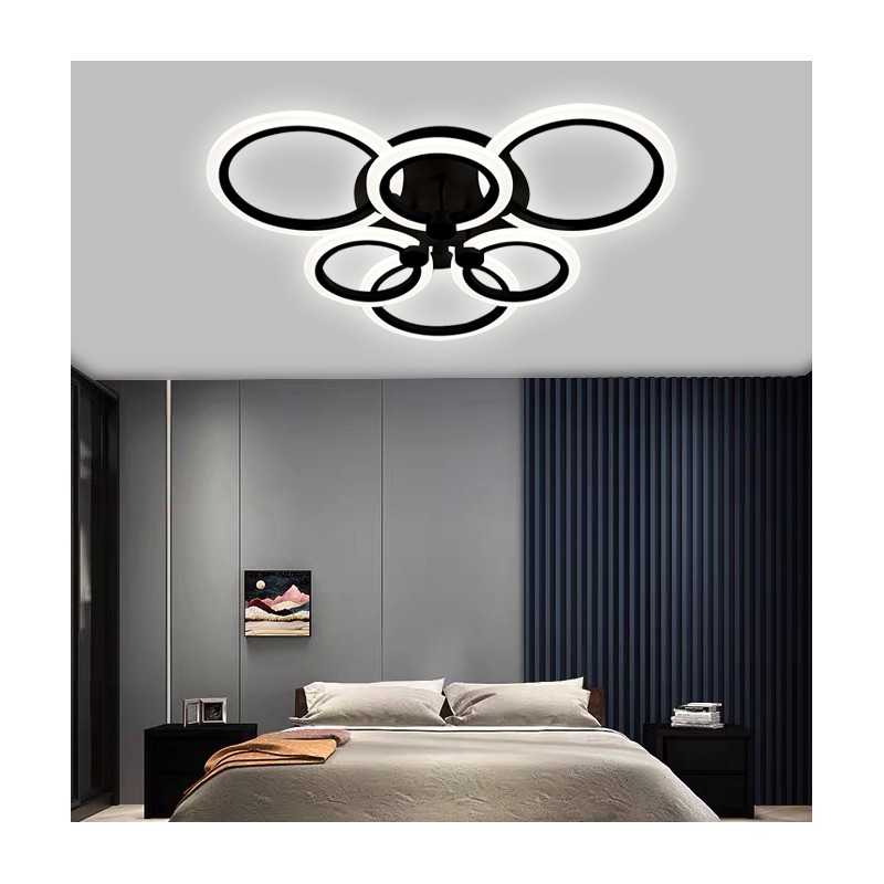 Lustra LED 6 cercuri Neagra cu Telecomanda wifi 2.4G cu lumina/rece/calda/neutra intensitate reglabila