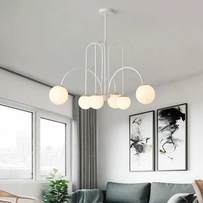 Lustra LED Alb Cu 6 Glob Alb Mat