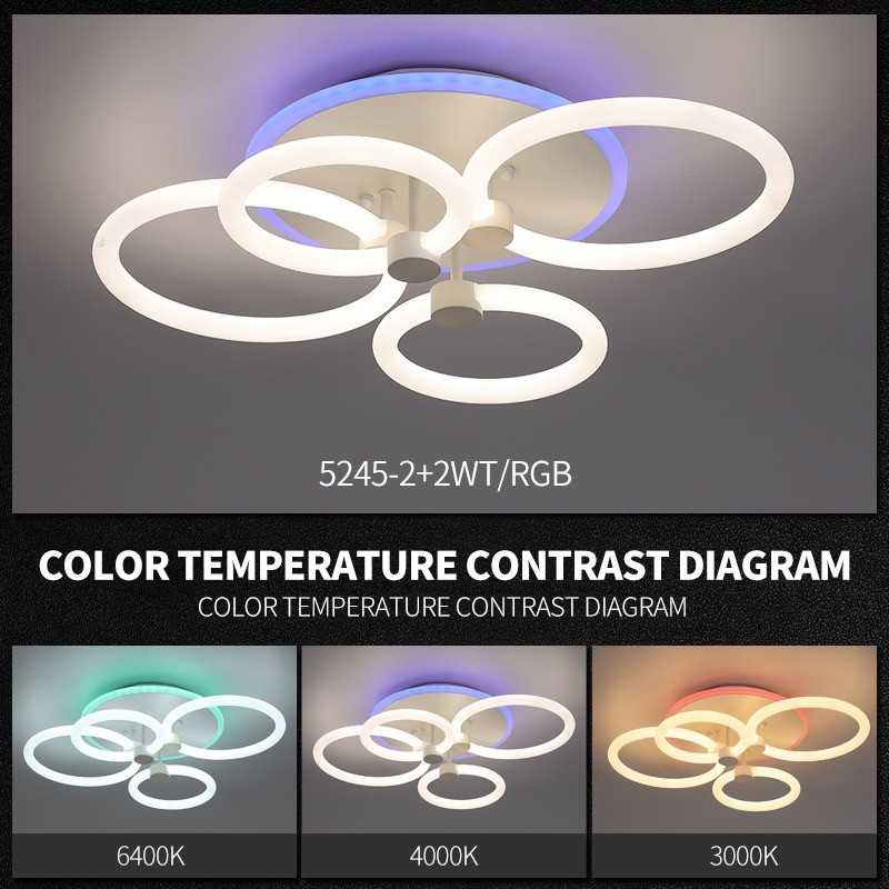 Lustra LED cu 4 cercuri lumina 360 grade RGB Telecomanda 2.4G lumina rece/calda/neutra intensitate reglabila