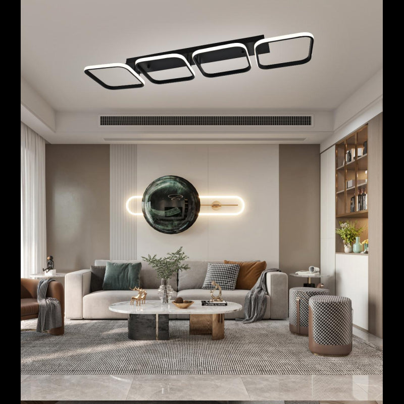 Lustra LED cu 4 Patrate Telecomanda wifi 2.4G Negru lumina/rece/calda/neutra intensitate reglabila