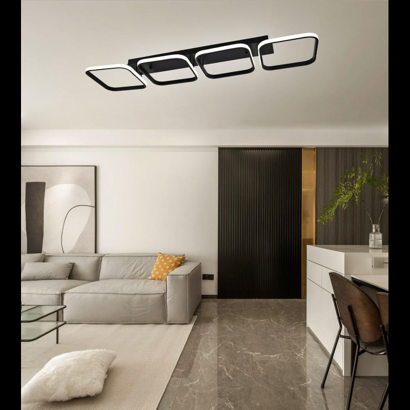 Lustra LED cu 4 Patrate Telecomanda wifi 2.4G Negru lumina/rece/calda/neutra intensitate reglabila