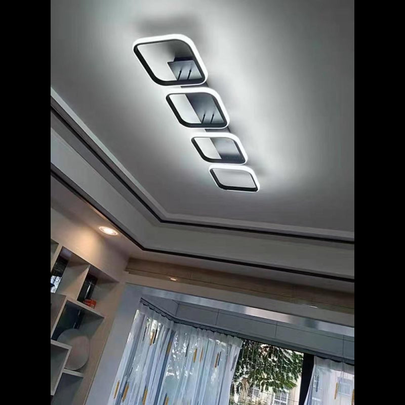 Lustra LED cu 4 Patrate Telecomanda wifi 2.4G Negru lumina/rece/calda/neutra intensitate reglabila