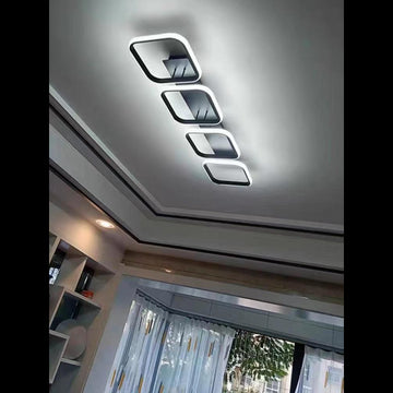 Lustra LED cu 4 Patrate Telecomanda wifi 2.4G Negru lumina/rece/calda/neutra intensitate reglabila