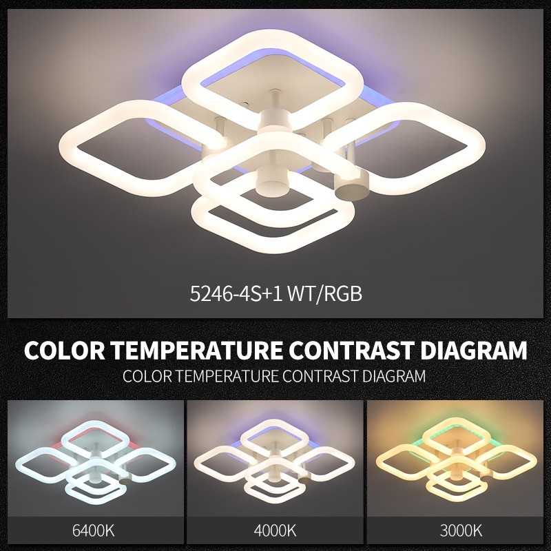 Lustra LED cu 5 Patrate lumina 360 grade RGB Telecomanda 2.4G lumina rece/calda/neutra intensitate reglabila