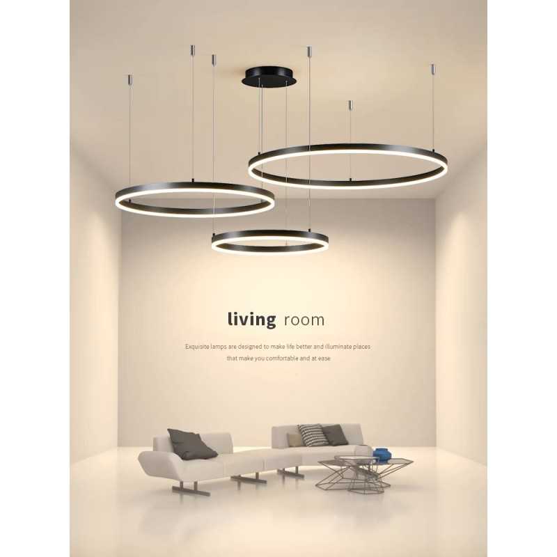 Lustra LED Culoare Maro Inchis 3cecuri 80cm+60cm+40cm cu Telecomanda wifi 2.4G lumina/rece/calda/neutra intensitate reglabila