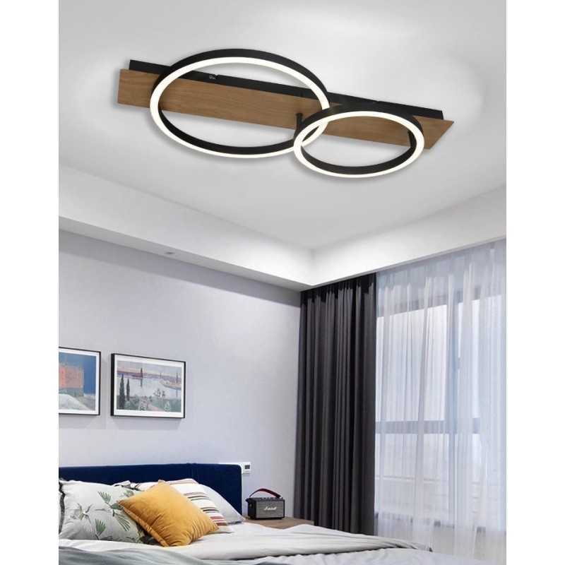 Lustra LED Culoarea granulelor lemnului 70x36CM cu Telecomanda wifi 2.4G cu lumina/rece/calda/neutra intensitate reglabila