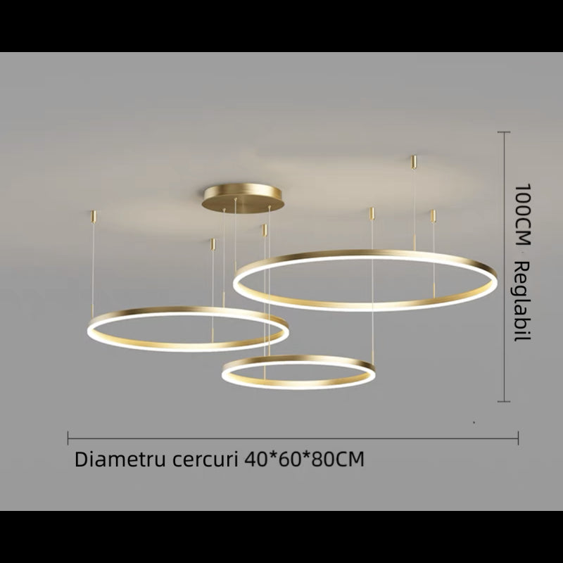 Lustra LED GOLD 3cecuri 60cm+40cm+30cm cu Telecomanda wifi 2.4G lumina/rece/calda/neutra intensitate reglabila