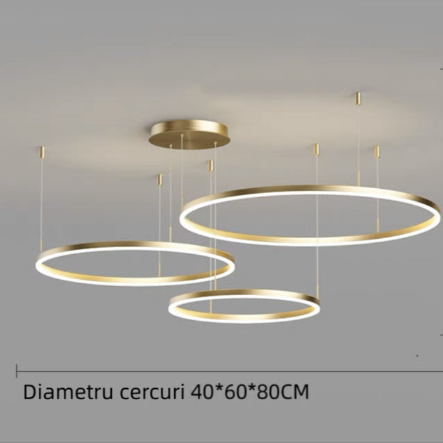 Lustra LED GOLD 3cecuri 60cm+40cm+30cm cu Telecomanda wifi 2.4G lumina/rece/calda/neutra intensitate reglabila