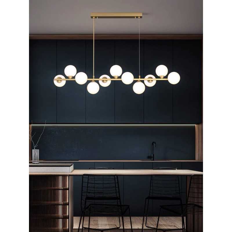 Lustra LED Gold cu 11 Glob Alb Mat Dulie G9 Inaltime Reglabila Becurile Nu Sunt Incluse