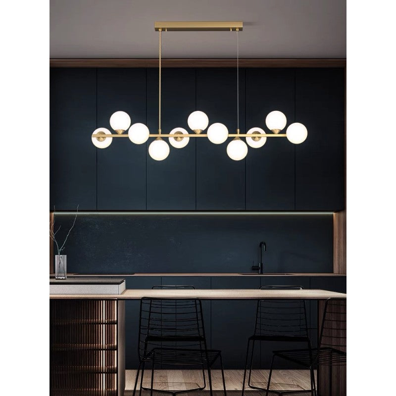 Lustra LED Gold cu 11 Glob Alb Mat Dulie G9 Inaltime Reglabila Becurile Nu Sunt Incluse