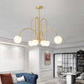 Lustra LED Gold Cu 6 Glob Alb Mat
