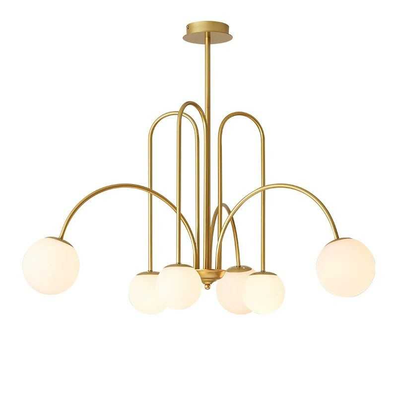 Lustra LED Gold Cu 6 Glob Alb Mat