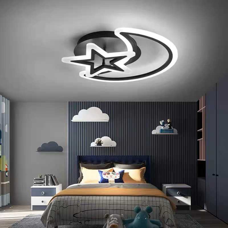 Lustra LED Luna & Stea Neagra Telecomanda wifi 2.4G lumina/rece/calda/neutra intensitate reglabila