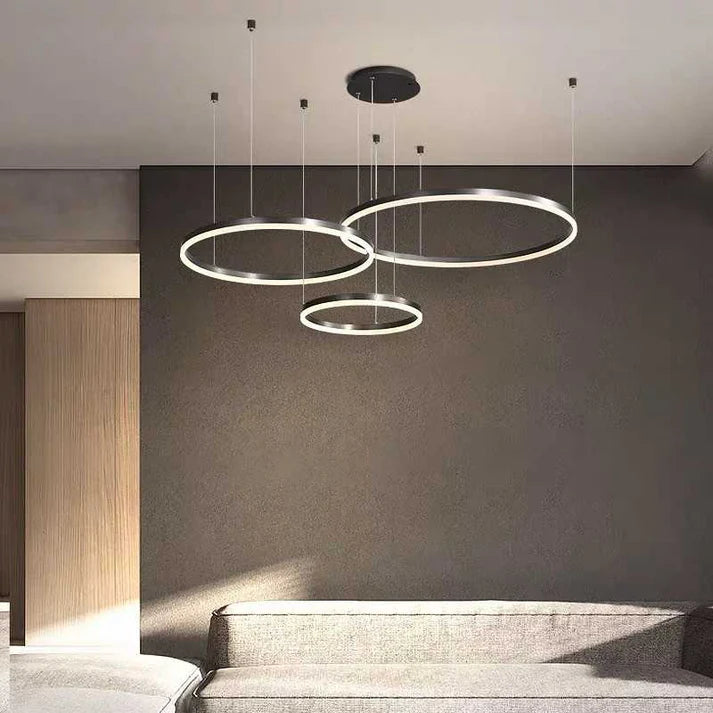 Black LED Chandelier 3 lights 60cm+40cm+30cm with 2.4G wifi remote control light/cold/warm/neutral adjustable intensity