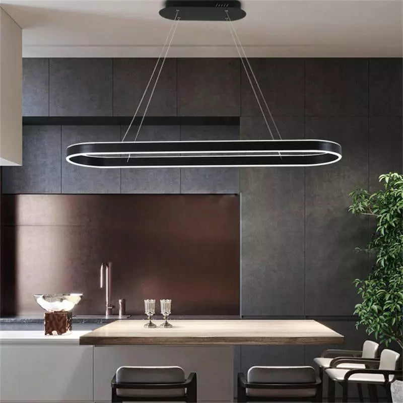 Lustra LED Minimalist Neagra cu Telecomanda wifi 2.4G lumina/rece/calda/neutra intensitate reglabila Neagra