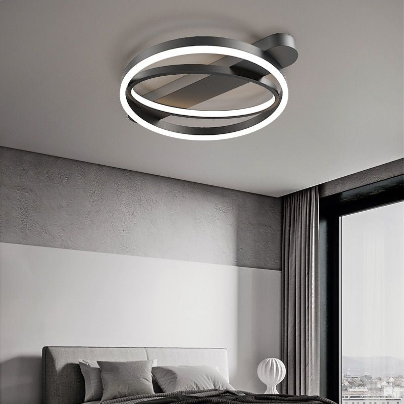 Lustra LED Negru 2 cercuri cu Telecomanda maro wifi 2.4G cu lumina/rece/calda/neutra intensitate reglabila