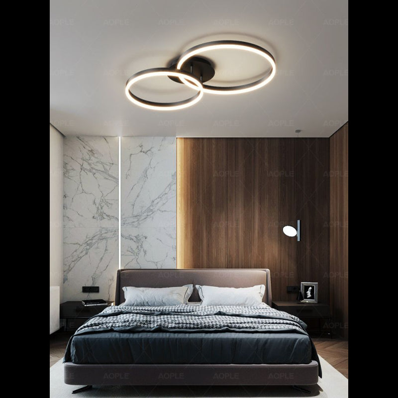 Lustra LED Negru 2 Cercuri cu Telecomanda wifi 2.4G lumina/rece/calda/neutra intensitate reglabila