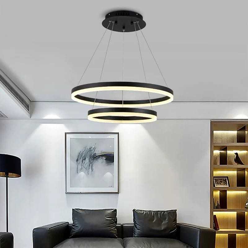 Lustra LED Negru 2cecuri cu Telecomanda wifi 2.4G lumina/rece/calda/neutra intensitate reglabila