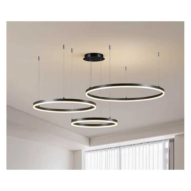 Lustra LED Negru 3cecuri 60cm+40cm+30cm cu Telecomanda wifi 2.4G lumina/rece/calda/neutra intensitate reglabila