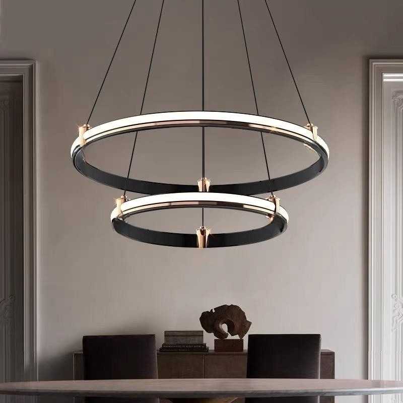 Lustra LED Negru cu 2 Cercuri 40cm+60cm Telecomanda wifi 2.4G cu lumina/rece/calda/neutra intensitate reglabila