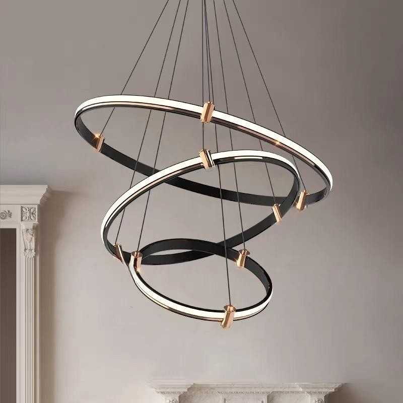 Lustra LED Negru cu 3 Cercuri 40cm+60cm+80cm Telecomanda wifi 2.4G cu lumina/rece/calda/neutra intensitate reglabila