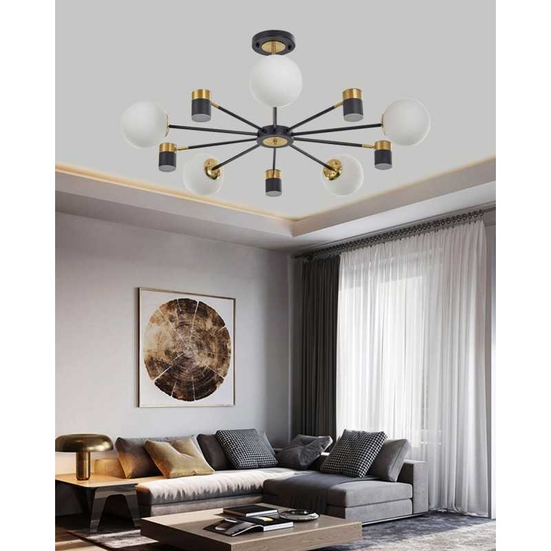 Lustra LED Negru Cu Auriu Glob alb E27x5 Cu 30W LED