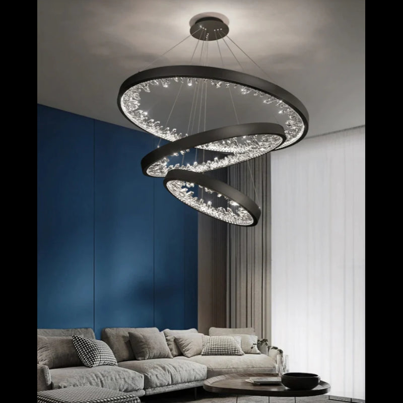 Lustra LED Negru D40+60+80cm cu Telecomanda wifi 2.4G 45cm lumina/rece/calda/neutra intensitate reglabila