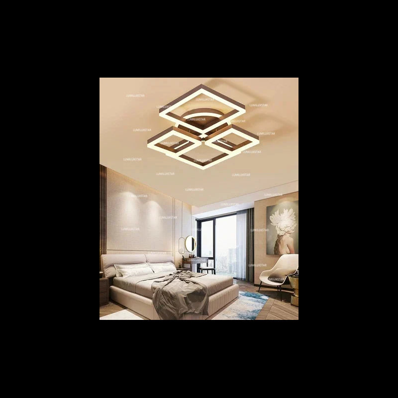 Lustra LED Patrate cu Telecomanda wifi 64cm Maro 2.4G lumina/rece/calda/neutra intensitate reglabila
