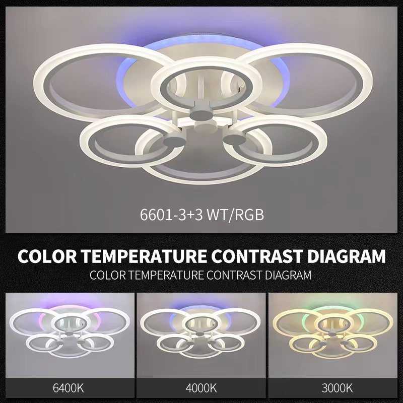 Lustra LED RGB 6 cercuri cu Telecomanda wifi 2.4G cu lumina/rece/calda/neutra intensitate reglabila