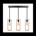 Lustra suspendata moderna din lemn natural, structura metalica, negru mat, 3 x E27