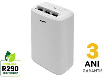 Dezumidificator Woods M10G Capacitate 10 litri/zi, Uscare rufe, Setare umiditate, Afisaj umiditate, Timer,suprafata 20mp