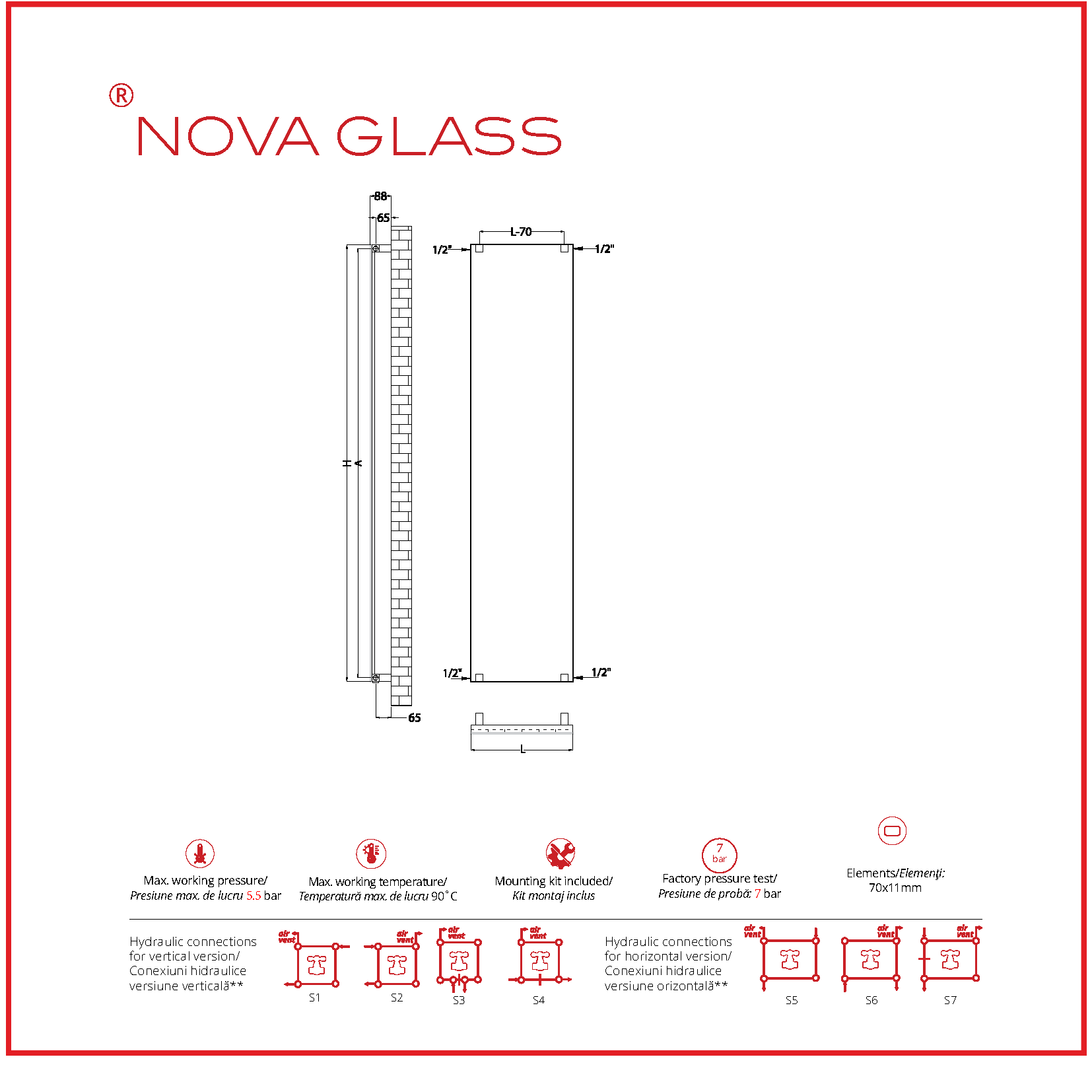 CALORIFER NOVA GLASS 1800*06 RAL 9010 + KIT Textured Beige Radox 1001 TEXT - imagine 10