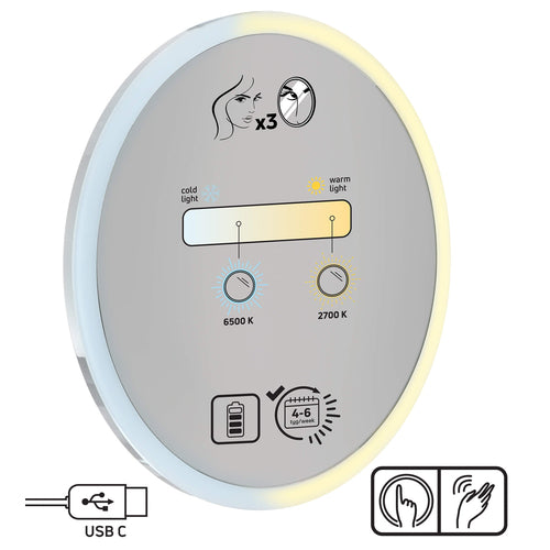 Oglindă cosmetică, magnetic - Bec LED, Deante