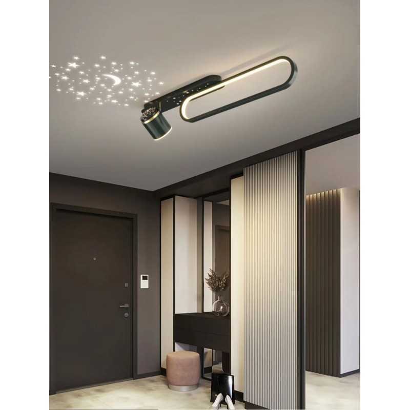 Plafoniera LED Cu Cer Instelat 80cm Negru Moderna 58W,3 Tipuri De Lumina