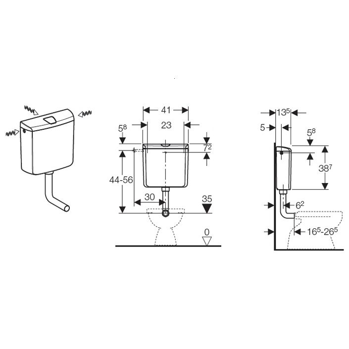 Rezervor la semiinaltime Geberit AP 110, actionare start-stop
