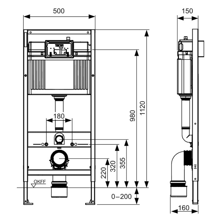Rezervor WC incastrat, TECE 9400400, 50 x 112 cm, 10 L, clapeta actionare inclusa grossmann