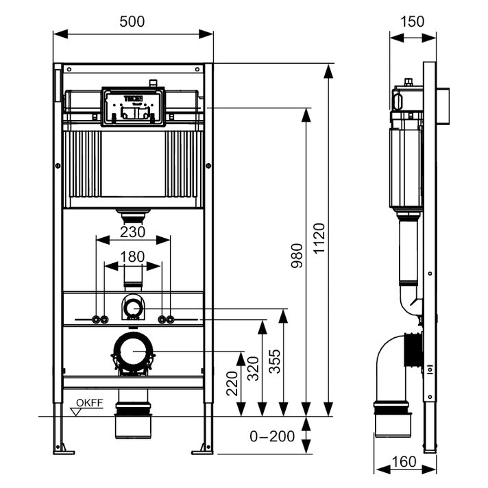 Rezervor WC incastrat, TECE 9400413, 50 x 112 cm, 10 L, clapeta actionare inclusa grossmann
