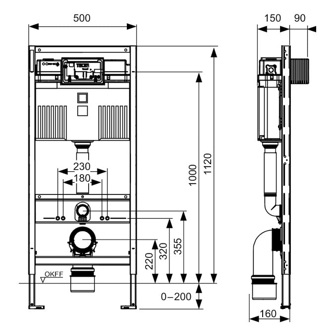 Rezervor WC incastrat, TECE Uni 9300302, 50 x 112 cm, 10 L grossmann
