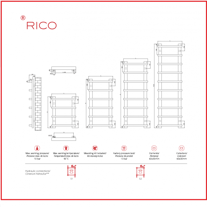 Calorifer baie portprosop decorativ colorat RICO Antharcite Grey (disponibil pe baza de comanda la furnizor)
