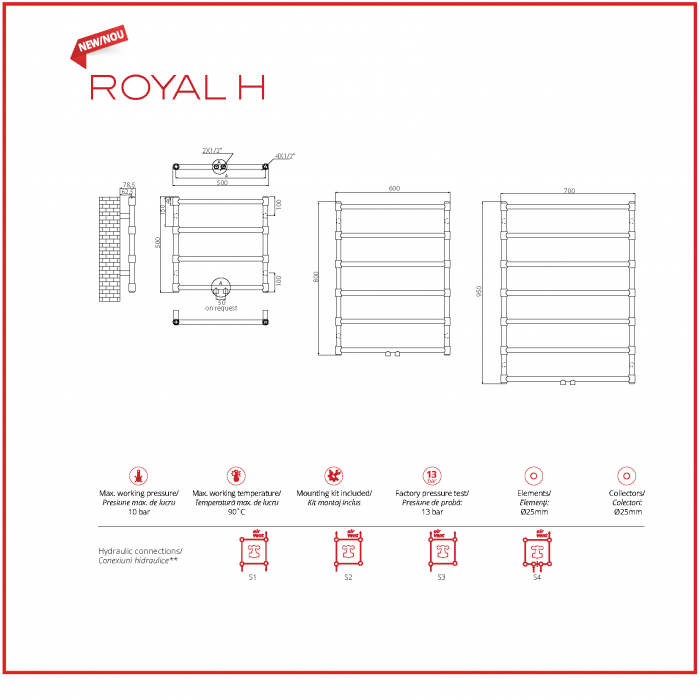 Calorifer baie portprosop decorativ cromat / ROYAL H (disponibil pe baza de comanda la furnizor)